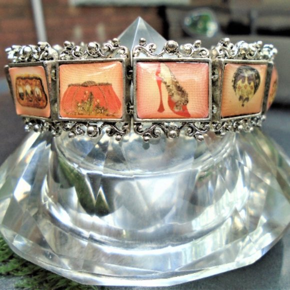 2/$25 Antique Silver Picture tile  Stretch bracelet romance, lovers or Taj Mahal - Picture 3 of 6